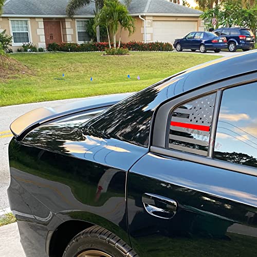 Image of Xinghe for Dodge Charger 2011-2022, Rear Side Window American Flag Decals, 2pcs Matte Black USA Flag Decal for Truck Back Window, Waterproof Vinyl, Durable and Easy Remove Truck Decal (For Dodge Charger 2011-2022, Matte Black Thin Red Line)