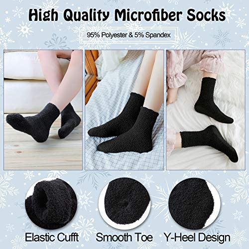 Lanleo 5/6 Pairs Womens Super Soft Fuzzy Plush Warm Winter Home Sleeping Slipper Socks 5 Pairs Solid Black #TOP2