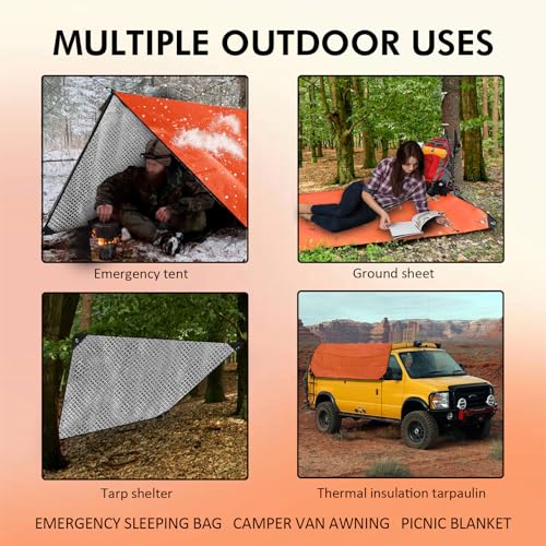 Image of 2 Pack Upgrade Survival Blanket - Insulated Thermal Reflective Tarp - 60 inch x 82 inch. All-Weather, Reusable Emergency Blanket for Car or Camping, Orange
