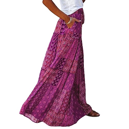 Women Boho Maxi Skirt Summer Tiered Ruffle Graphic Print Long Skirt Causal Vacation Skirt Vintage Skirt3