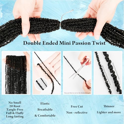 Mini Passion Twist Crochet Hair for Black Women-18 Inches 6 Packs Natural Black Pre Twisted Elastic and Cuttable Hair Extensions,Braided by Soft Synthetic Twist Bohemian Curl(18"-6P,1B)