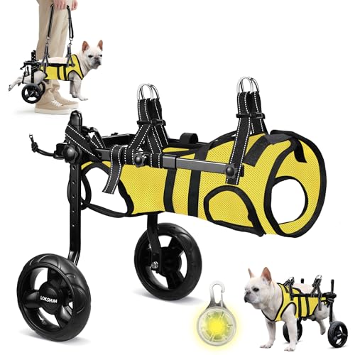 Lokshun Dog Wheelchair for Back Legs, LED Small Wheelchair for Dogs with Portable Pet Lift, Adjustable Dog Wheels for Disabled Back Legs, Lightweight Dogs Carts with Wheels - M