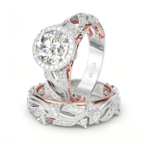Jeulia 4 Carat Openwork Ring Sets for Women 925 Sterling Silver Wedding Sets Rose Gold Round Cut Halo Engagement Ring White Diamond band CZ Solitaire Anniversary Promise Rings (10)
