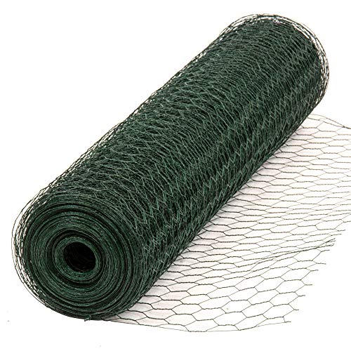 Alphapet® Green PVC Coated Galvanised Chicken Wire Mesh Aviary Rabbit Pet Steel Metal Garden Netting Fence - Hole Size: 25mm (1m x 24m)