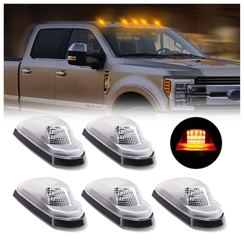 DERMOKA Cab Roof Top Marker Lights Amber Led Clearance Running Lamps for 2017-2022 Ford F250 F350 F450 F550 Super Duty Pickup Trucks, 5PCS (Clear Len)