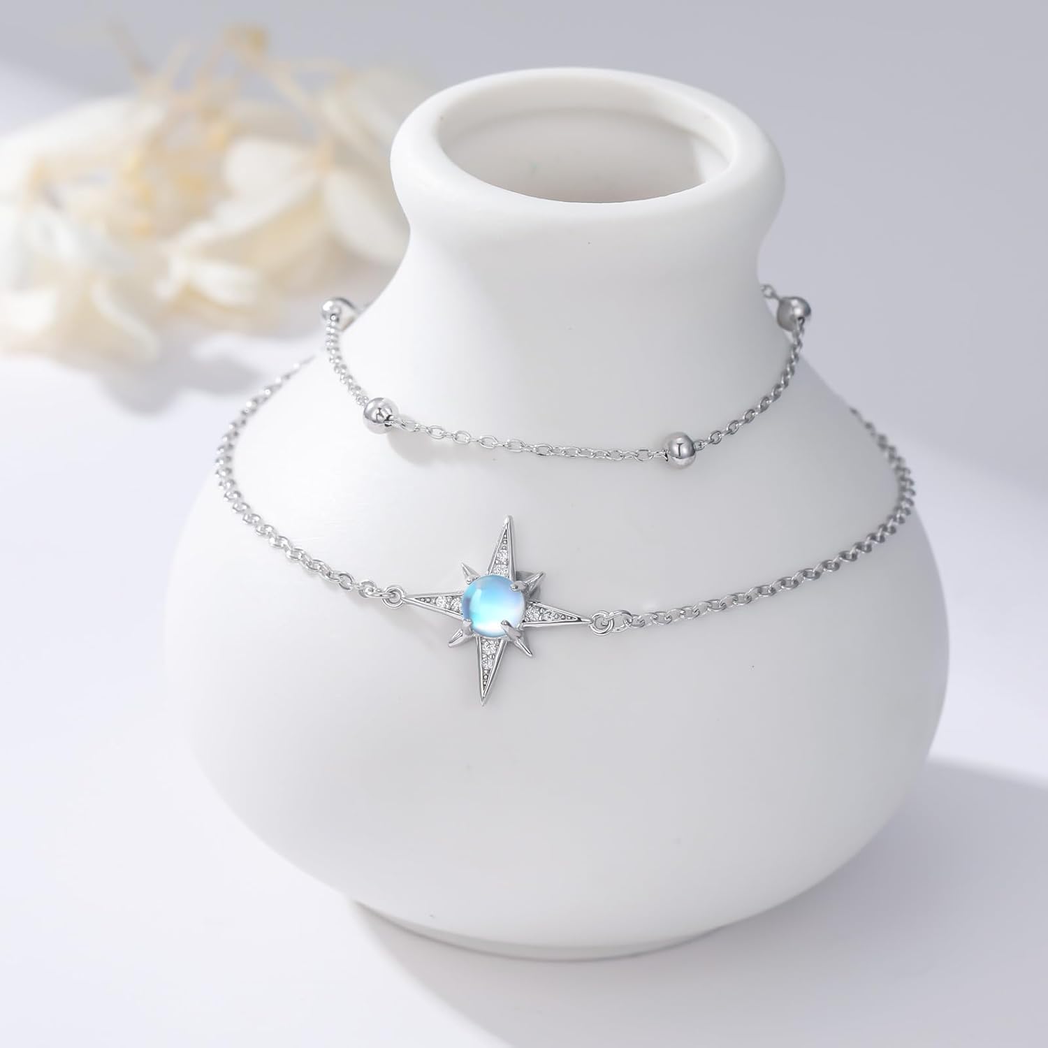 Moonstone Bracelet for Women 925 Sterling Silver Moonstone Bracelet Adjustable Jewelry Gift for Women - Image 2