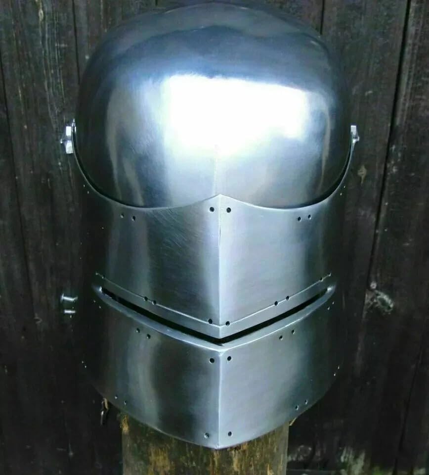 Medieval Knight Sallet Helmet, Metal Construction, Silver Finish, One Size Fits Adults, Wearable Jagdschaller Design for Costume Parties, Halloween, Historical Reenactment