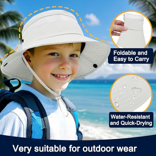 Image of Outdoor Kids Sun Hat for Boys Girls Wide Brim Mesh Bucket Hat UPF 50+ Sun Protection Breathable Summer Fishing Safari Hat