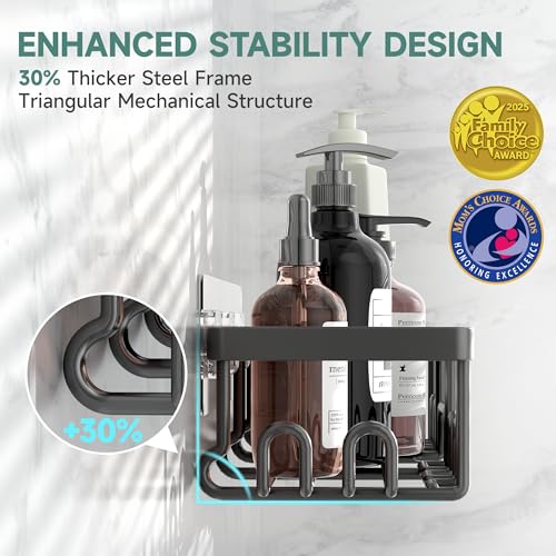 Image of Veken Shower Caddy 3-Pack, Advanced Rustproof Design, No Drilling Adhesive Shelves, Rack with Soap Holder, Large Capacity Bathroom Organizers and Storage, Wall-Mounted Kitchen & Home Decor, Black