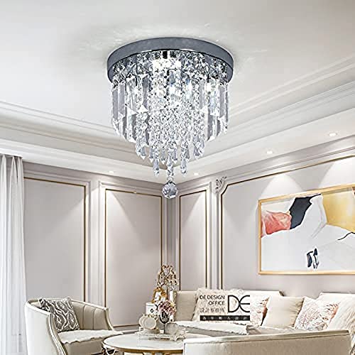Image of CRYSTA WORLD Raindrop K9 Crystal Modern Chandelier for Living Room /Bedroom /Hall, (Round ABCD, l12 /w12 /h10.5')