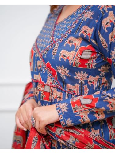 Image of Leriya Fashion Kurta Sets for Woman | Printed Jaipuri Ajrakh Kurta Set With Dupatta for Women | Kurti Set for Woman | Anarkali Suit for Women | Traditional Anarkali Salwar Suit for Party Outfits Kurtis