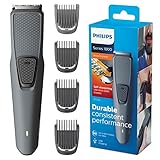 Philips Bart- und Kurzhaarschneider BT1216/15 für Herren, Serie 1000, 4 Längeneinstellungen, selbstschärfende Klingen, Aufladung über USB, mit 3-poligem britischem Stecker