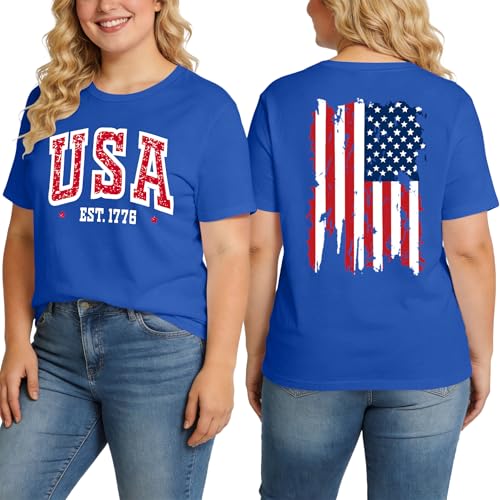 Image of Ithalt Patriotic Plus Size Shirts for Women 250th Anniversary USA Shirts American Flag Tshirt USA Short Sleeve Tops