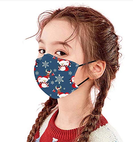 5Pack Cotton Christmas Mask for Children with Filter Pocket with 6 Pcs Replacement Filters-Washable Xmas Face Mask (Christmas Mask C)