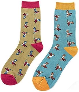LilyRosa® Ladies Colourful Hummingbird Teal Green Socks Birds Girls Bamboo Mix (Two Pairs)