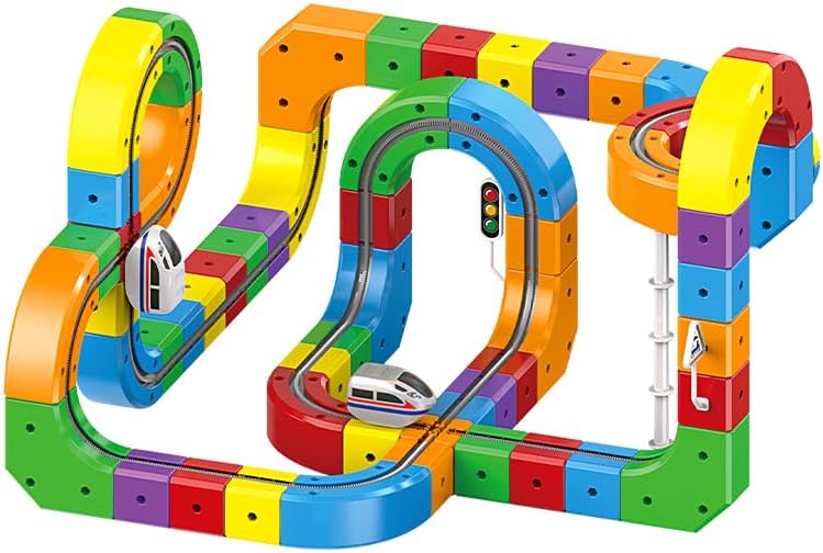 – Clickrail Electric Train Set, Magic Rail Cube Trackfusion Train Set, Flexible Race Track Gravity-Defying 3d Embedded Layouts & Motorized Car, Deformable Magnetic Track for Kids (123PCS)