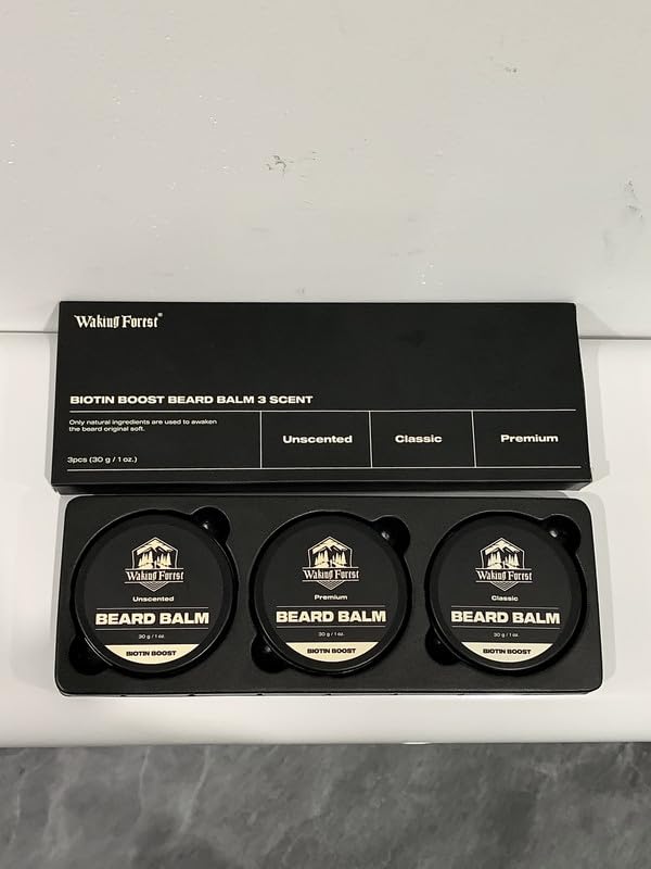 Miniatura 1 de Waking Forest Bálsamo para barba, Biotin Boost Growth Bálsamo para barba para hombres, paquete de 3 unidades más grueso suavizante e hidratante para