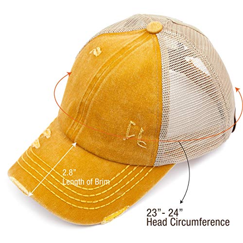 Image of C.C Exclusives Hatsandscarf Washed Distressed Cotton Denim Ponytail Hat Adjustable Baseball Cap (BT-13)