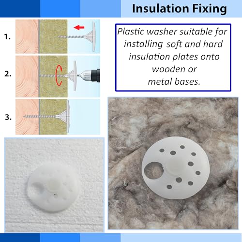 AERZETIX - Satz mit 10 Rosettenscheiben Ø60mm für Holzschrauben mit Kappe - Befestigung von Isolierplatten aus expandiertem extrudiertem Polystyrol - aus Kunststoff - Farbe weiß