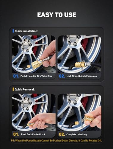 SARDVISA 16.5\" Extended Plug Locking Air Chuck, Metal Closed Flow Tire Inflating Adaptor with 1/4\" ID Rubber Hose & FNPT Quick Plug, Tire Inflator Nozzle Chuck Set for Air Compressor Fittings - Thumbnail 5