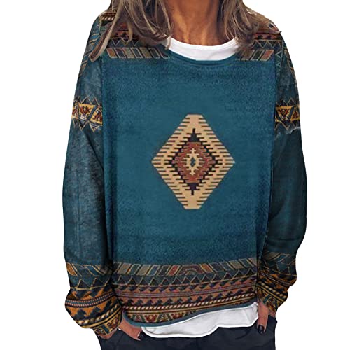 Women's Casual Long Sleeve Vintage Floral Round Neck Loose Fit Blouses T Shirts Sweatshirts Pullover Tops Shirts