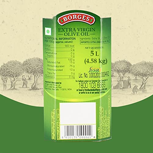 Image of Borges Extra Virgin Olive Oil - 5L |Unrefined & Cold Pressed Oil|Packed in Spain |75% MUFA | Rich in Antioxidants | Ideal For low heat cooking like sauteing & grilling, salad dressing (Pack of 3)