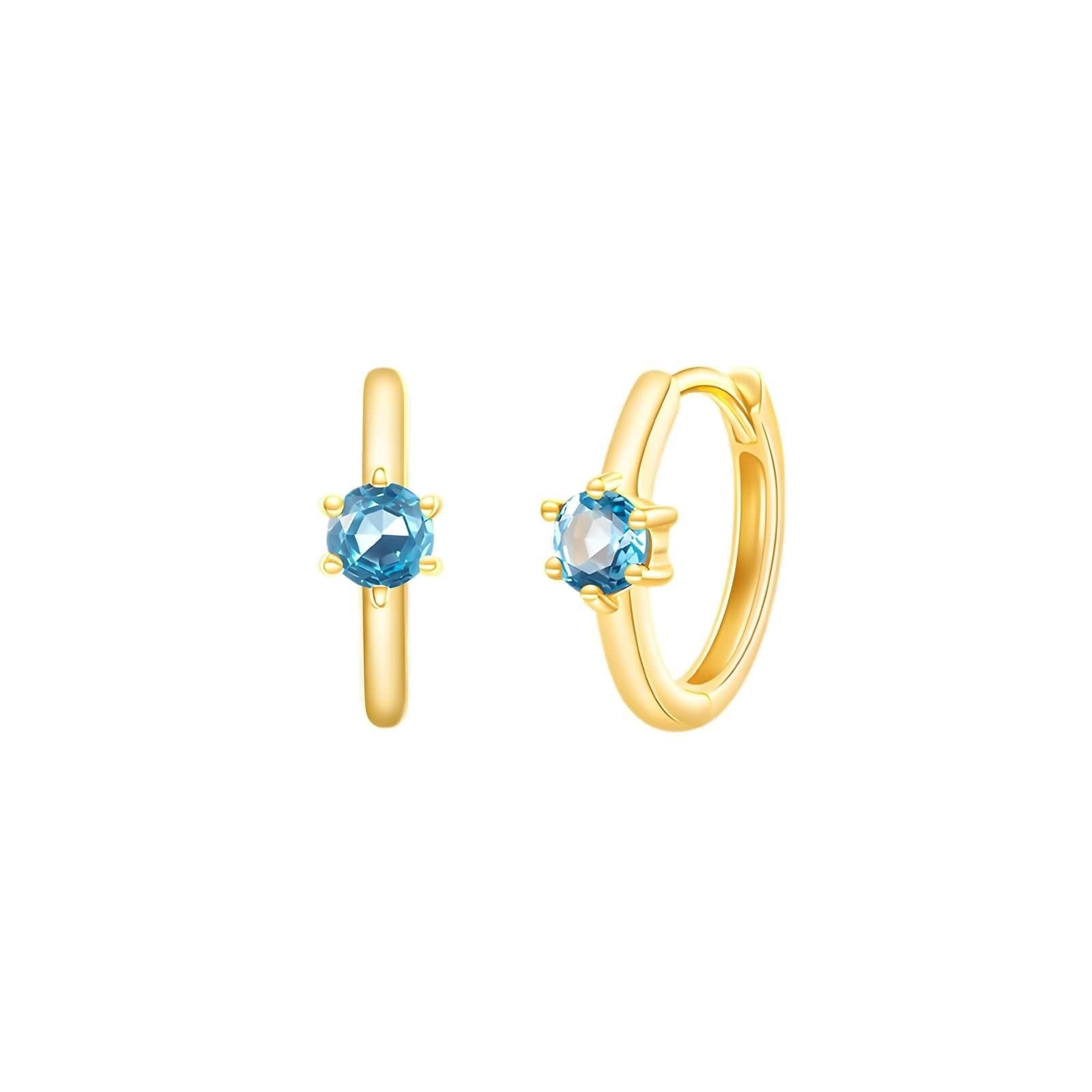 Pendientes de aro pequeños para mujer, pendientes vintage azul topacio 9 K/14 K/18 K oro amarillo