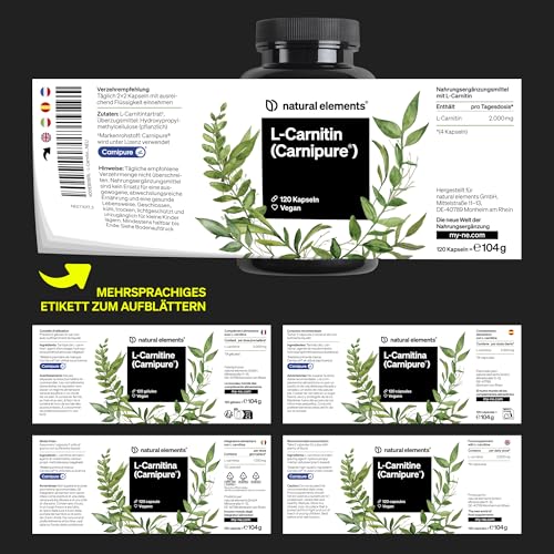 natural elements L-Carnitin 2000 - Premium: Carnipure® von Lonza - 120 Kapseln - Laborgeprüft, hochdosiert, vegan 6