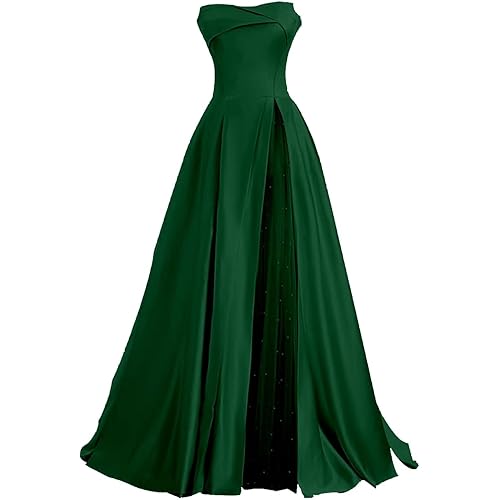 ZSWWYibo Strapless Princess Ball Gowns Pearl Satin Ball Gowns Evening Party Dresses