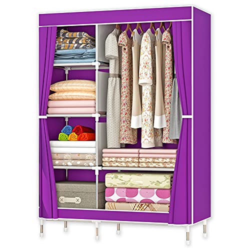 Qumeney Wardrobe Storage Closet, Portable Clothes Standing Shelves Organizer, Extra Strong And Durable Non-Woven Fabric Rack With Hanging Rods, Quick And Easy To Assemble (Purple) #TOP7