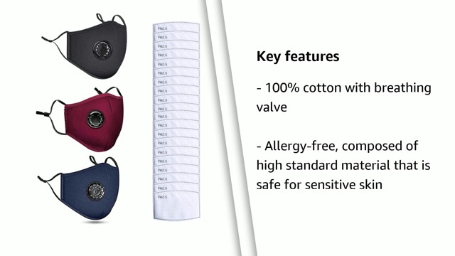 Reusable Cloth Face Mask With PM2.5 Filter & Breathing Valve – Washable, Comfortable, Multi-Color 11 thumbnail image
