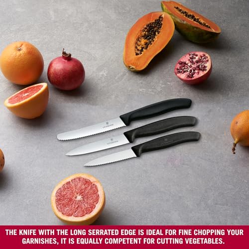 Victorinox Swiss Classic Küchenmesser Set, 3teilig, Gemüse-, Tomaten- und Frühstücksmesser, Rostfreier Stahl, Schwarz