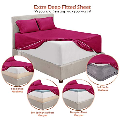 Image of Hearth & Harbor Extra Deep Pocket King Sheets - 4 Piece Hotel Luxury King Sheet Set Fits Up to 24 inch Mattress - Ultra Soft Luxury King Bed Sheet Set - Soft & Breathable, King, Vivacious Magenta