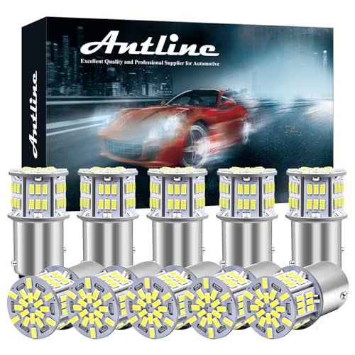 Antline 1157 BAY15D 7528 2057 2357 LED Bulbs White Super Bright 3014 54-SMD LED Replacement for 12V-24V RV Camper Car Vehicle Trailer Trunk Backup Reverse Tail Brake Turn signal Lights (Pack of 10)