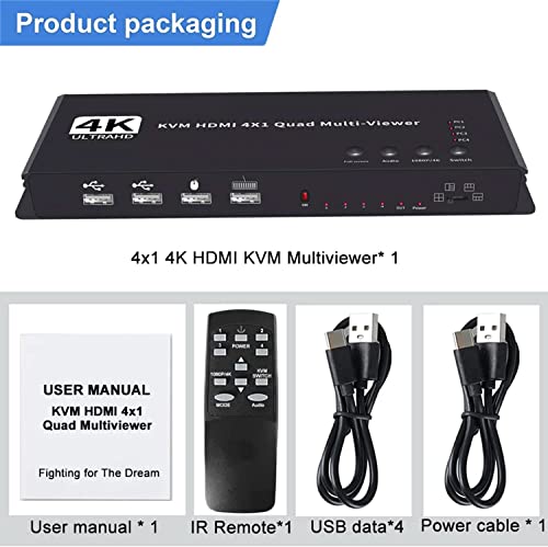 Image of Etzin 4 Ports Quad KVM HDMI-Compatible Multiviewer 4K 4 in 1 Out 1080P Quad Screen Multi Viewer HDMI Multi-Viewer Seamless Switch 5 Viewing Modes，Shares 4 USB Devices on 4 Computers-EPL-990H..
