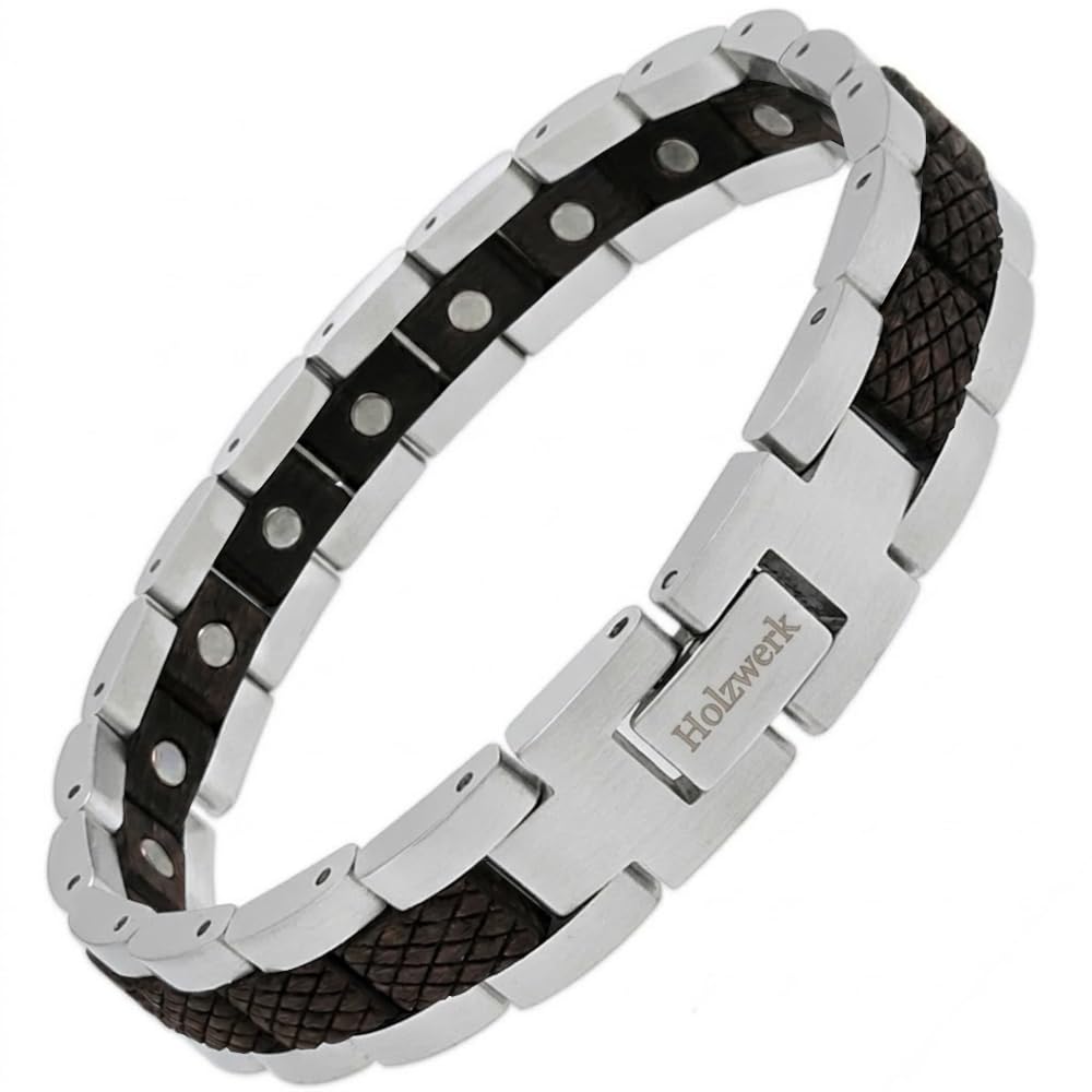 Holzwerk COLPINSEE Bracelet magnétique en bois naturel pour homme et femme Bracelet magnétique en bois Bracelet pour homme et femme Marron Noir Réglable