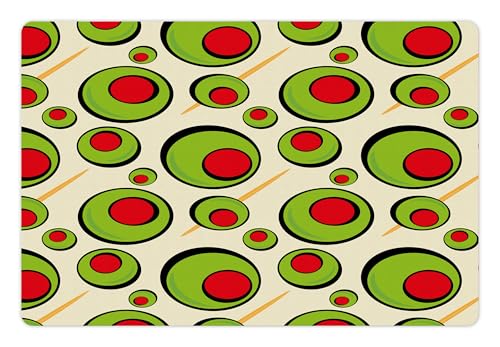 Lunarable Vintage Pet Mat for Food and Water, Repeated Pattern Olives with Toothpicks for Cocktail...