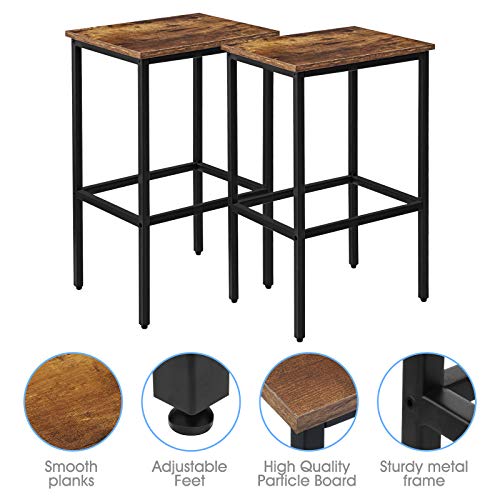 KINGSO Bar Stools, Set of 2 Bar Chairs, Kitchen Breakfast Stools Industrial Bar Chairs with Adjustable Footrest for Living Room, Party Room, Kitchen, Pub, Rustic Brown - Thumbnail 2