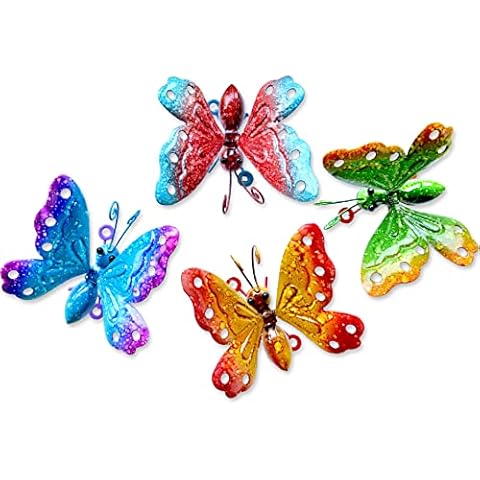 GIFTME 5 Metal Garden Wall Art Decorative Set of 4 Cute Butterflies Outdoor Wall Sculptures Cover