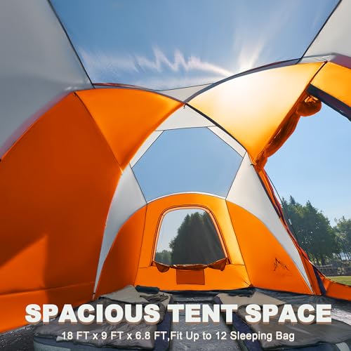 10 Person Family Tents for Camping Waterproof, Music Festival, Parties,2 Room Big Tent with 4 Large Mesh Windows, Double Layer, Easy Setup, Weather Resistant,18ft X 9ft X6.8ft - Image 4