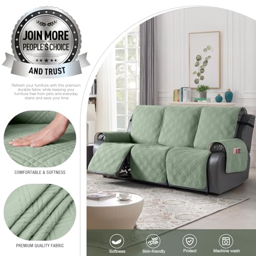 Image of TAOCOCO 100% Waterproof Recliner Sofa Cover, Non Slip Split Couch Covers for Reclining Couches with Straps, Washable Reclining Sofa Cover Furniture Protector for Kids Pets(3 Seater, Sage Green)