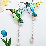 LITIALLY 2PCS Hummingbird Sun Catchers Indoor Window - Stained Glass Window Hanging Hummingbird Orna