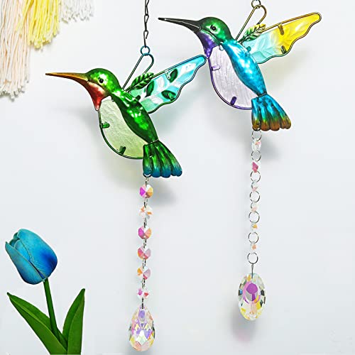 Litially 2Pcs Hummingbird Sun Catchers Indoor Window - Stained Glass Window Hanging Hummingbird Ornament. Crystal Suncatcher For Hummingbird Gifts For Women #TOP4