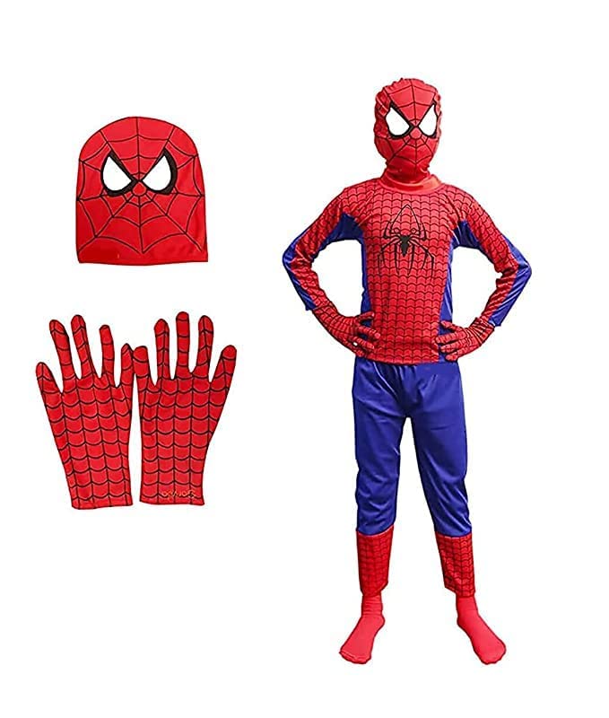 MODERNAZ Spiderboy costume for kids with glove, mask | Holloween competition show's dress | multicolor costume| 2 to 12 years old kids (7-8 years)