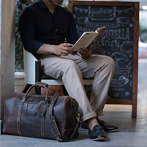 Handmade Leather Carry On Bag - Airplane Underseat Travel Duffel Bags By Rustic Town (Mulberry)