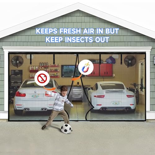 Image of Garage Door Screen for 1 Car Garage-9x8FT Heavy Duty Magnetic Garage Screen,Keep Bugs Out, Hands Free, Magnetic Garage Screen Door, Black
