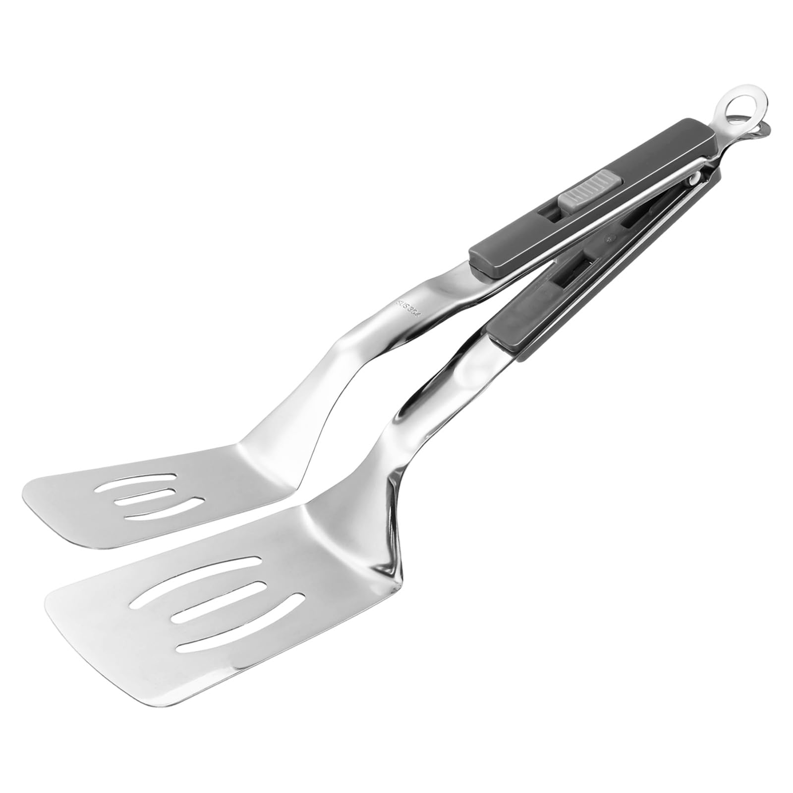 M METERXITY Spatula Tongs, 11.4 Inch 304 Stainless Steel Anti-Scald Multifunctional Flipper Grill Clamp for Cooking/Barbecue, Kitchen Cooking Tongs [Gray Handle, Silver Tone]