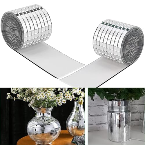 Bajiuxhfei 3200 Stück Spiegel Mosaik Fliesen Disco Kugel, Selbstklebende Mini Spiegel, Selbstklebend Echt Quadratisch Glas, Selbst Adhesive Mosaic Glas für Badezimmer, Hotel(5 mm x 5 mm) (Silbrig)