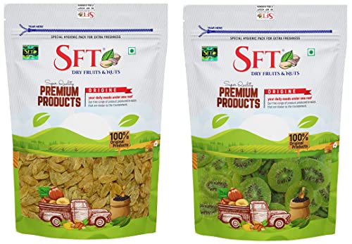 Image of SFT Raisins Afghani Green Handpicked (Kishmish) Seedless , Dry Grapes 1kg & Dried Kiwi, Handpicked, 1 kg