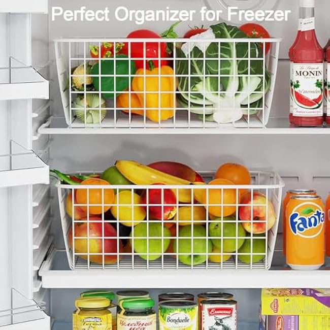 4 Pack White Wire Baskets for Organizing Office Wire Storage Basket White Metal Storage Baskets for Pantry Kitchen Bins Freezer